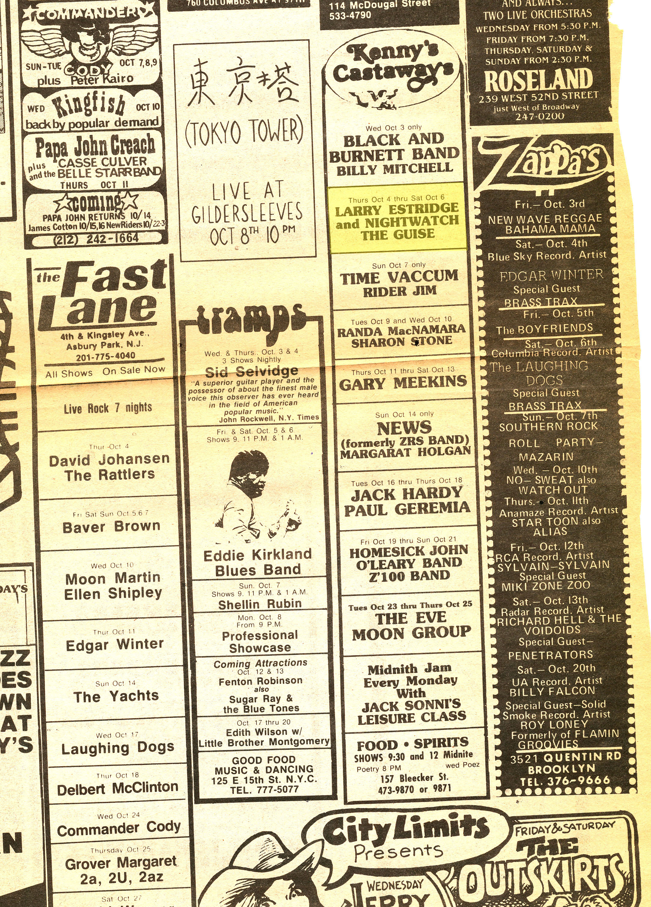 Rollo ad for Kenny's Castaways in Village Voice 10-4-1979