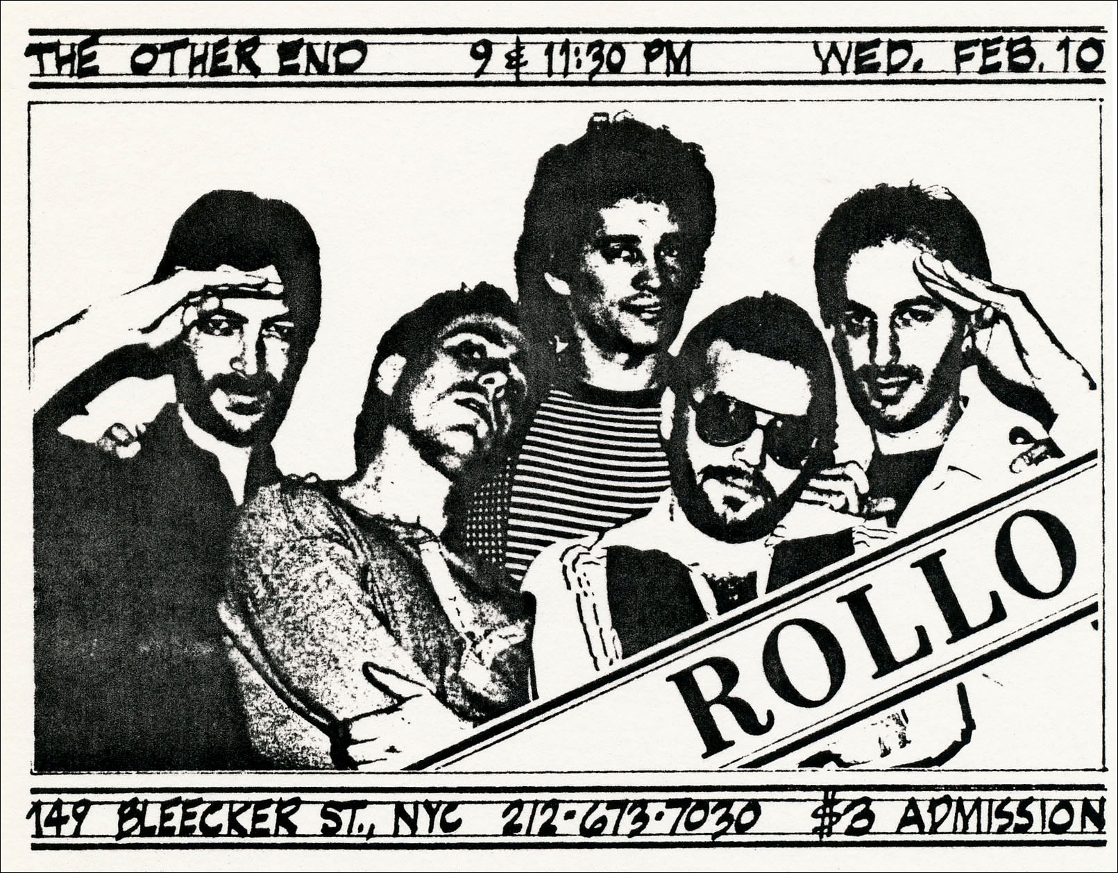 Rollo postcard for The Other End for 02-10-1982 performance.